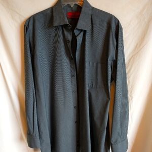 Alfani Fitted Stretch Fabric Gray Pinstripe Button Down Shirt